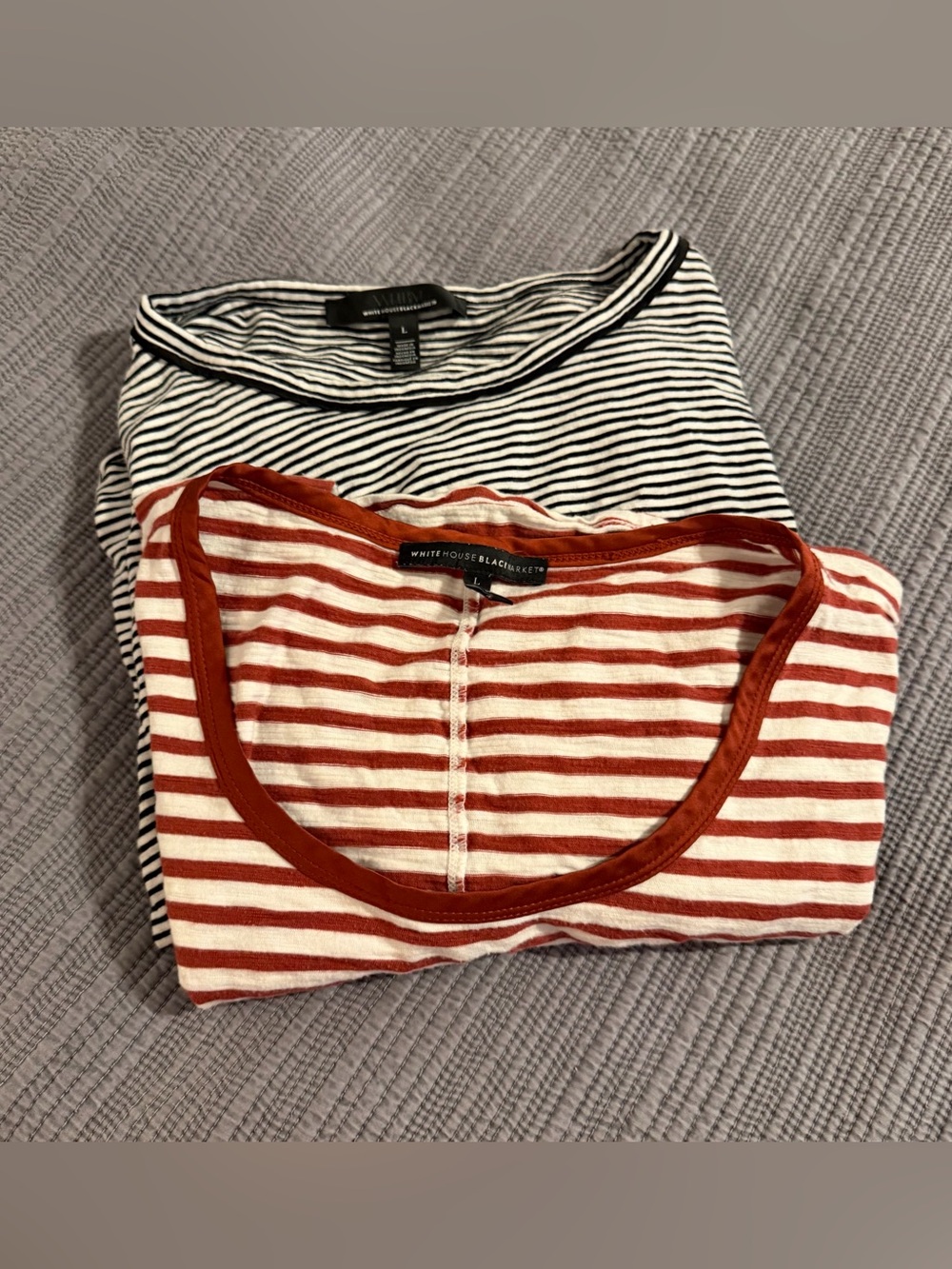 TWO White House Black Market Women’s Striped Cotton Blend Tops Size Large